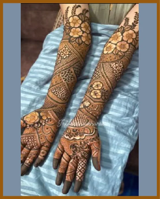 Full Arm Extension Of Royal Front Hand Mehndi Design